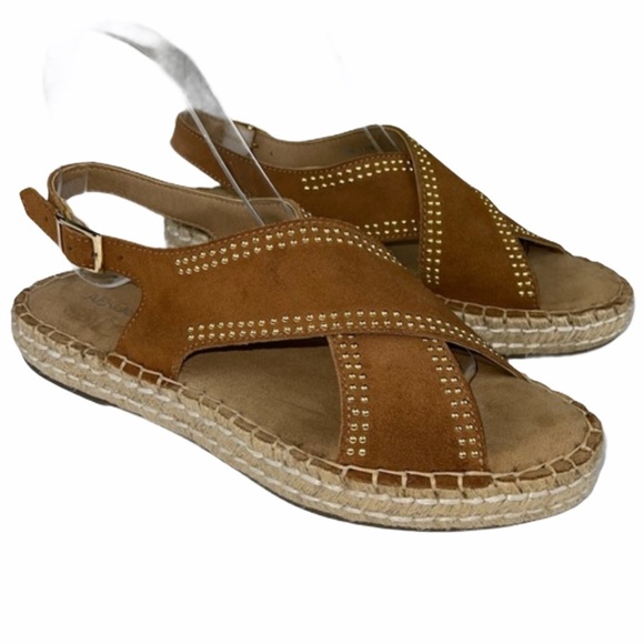 Aerosoles Brown Studded Leather Strappy Espadrille 7.5 - Picture 2 of 14